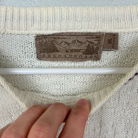Shenandoah Sweater Mens XL White Long Sleeve Crew Fisherman Embroidered Golfer - Picture 3 of 7